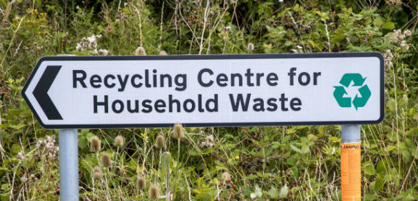 Recycling Centre for Household Waste road sign.
