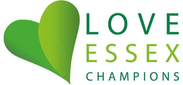 Green heart with text "Love Essex Champions"