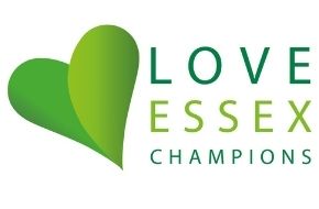 Green heart with text "Love Essex Champions"
