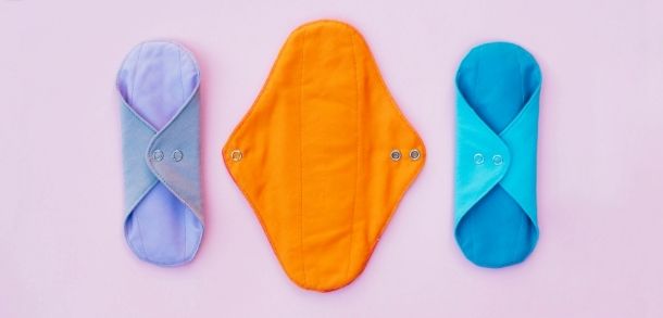 Row of three reusable sanitary pads