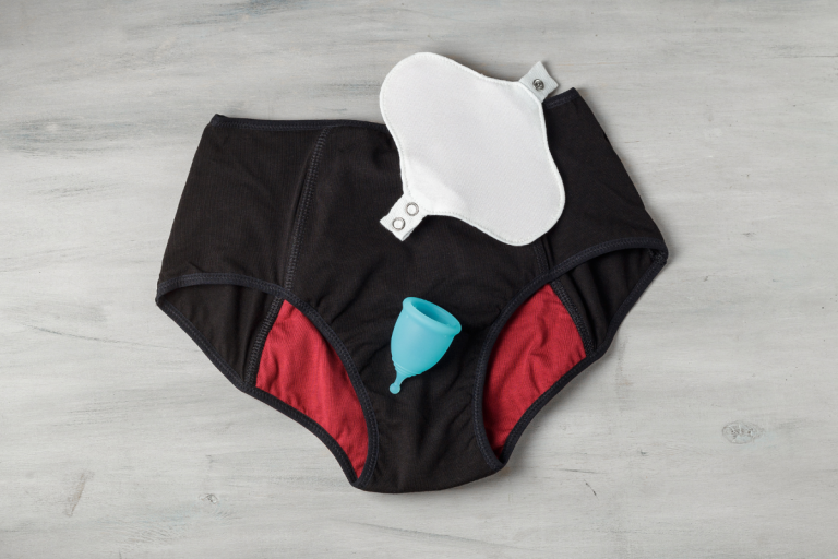 Reusable pants, pad and cup.
