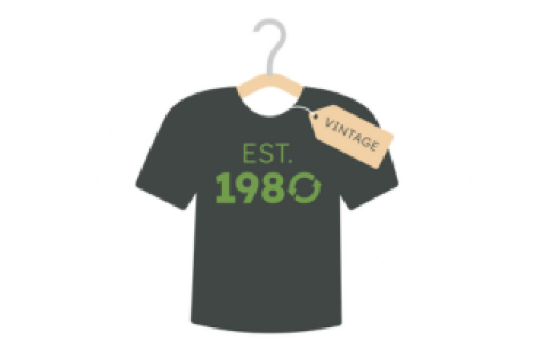 Illustration of preloved shirt on a hanger with a price tag.