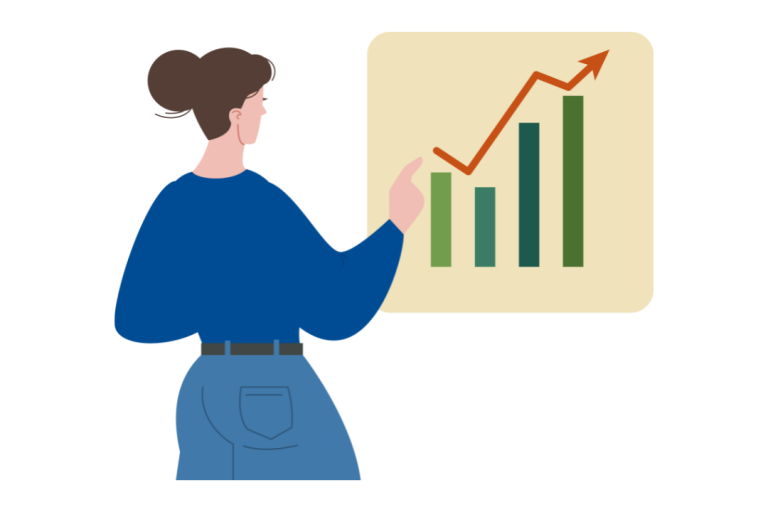 Person reviewing a chart showing increase.