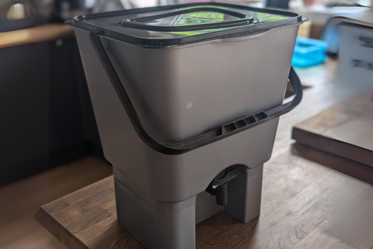 Bokashi compost bin in kitchen.