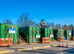 Row of containers in a recycling centre.