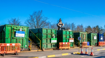 Row of containers in a recycling centre.