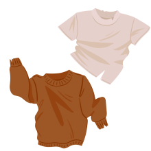 Illustration of old jumper and t-shirt with visible wear to them.