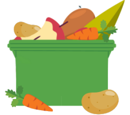 Illustration of a green box of fruit and vegetables.